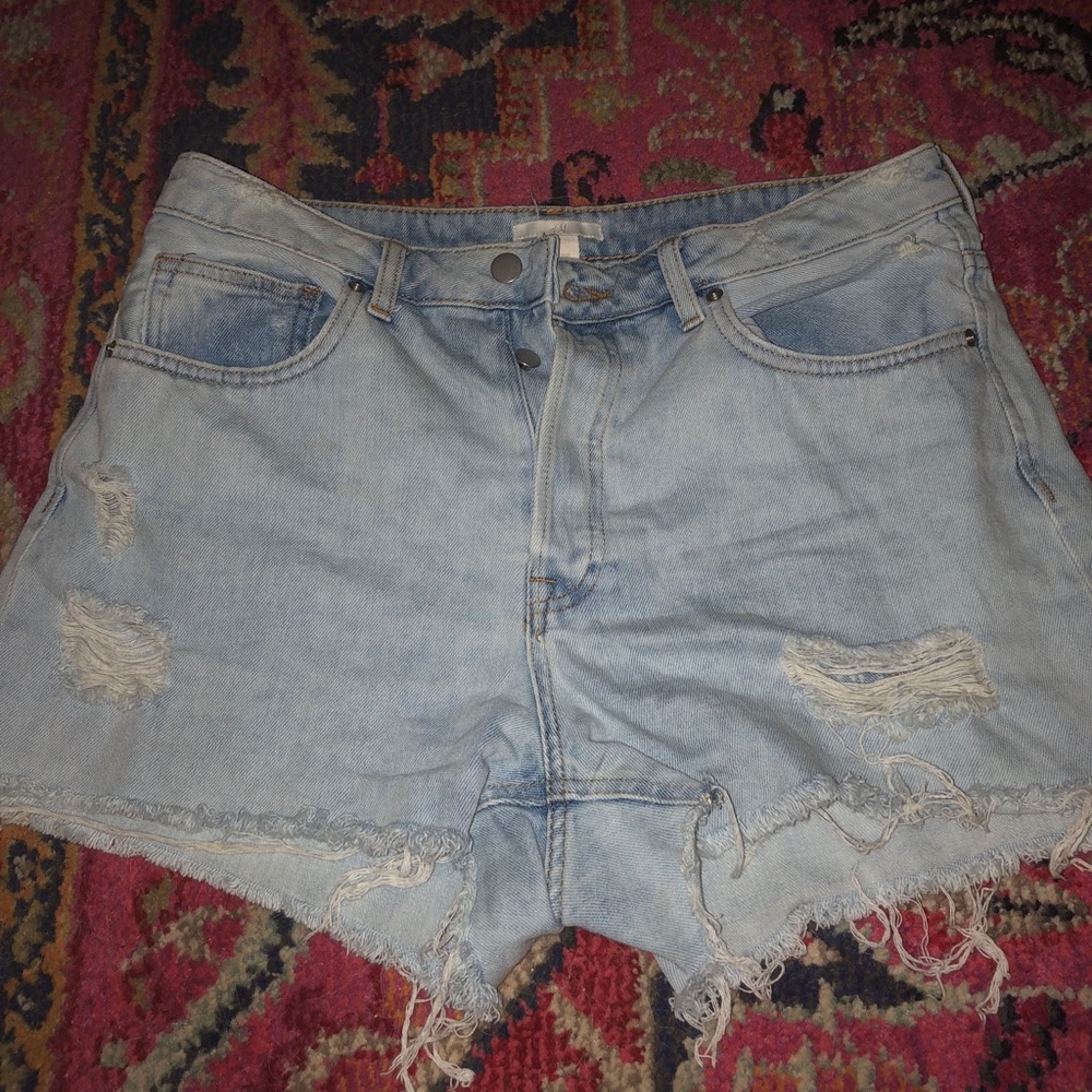 Distressed high waisted denim shorts